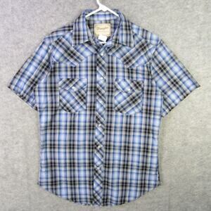 Wrangler Shirt Mens Medium Plaid Pearl Snap Western Short Sleeve Rodeo